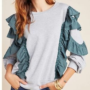 Anthropologie Heather Ruffle Sweatshirt Top NWT